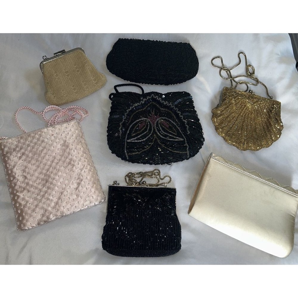 Collection of 7 Small Beaded Purses Fancy Formal Cocktail Wedding Prom - Picture 2 of 15